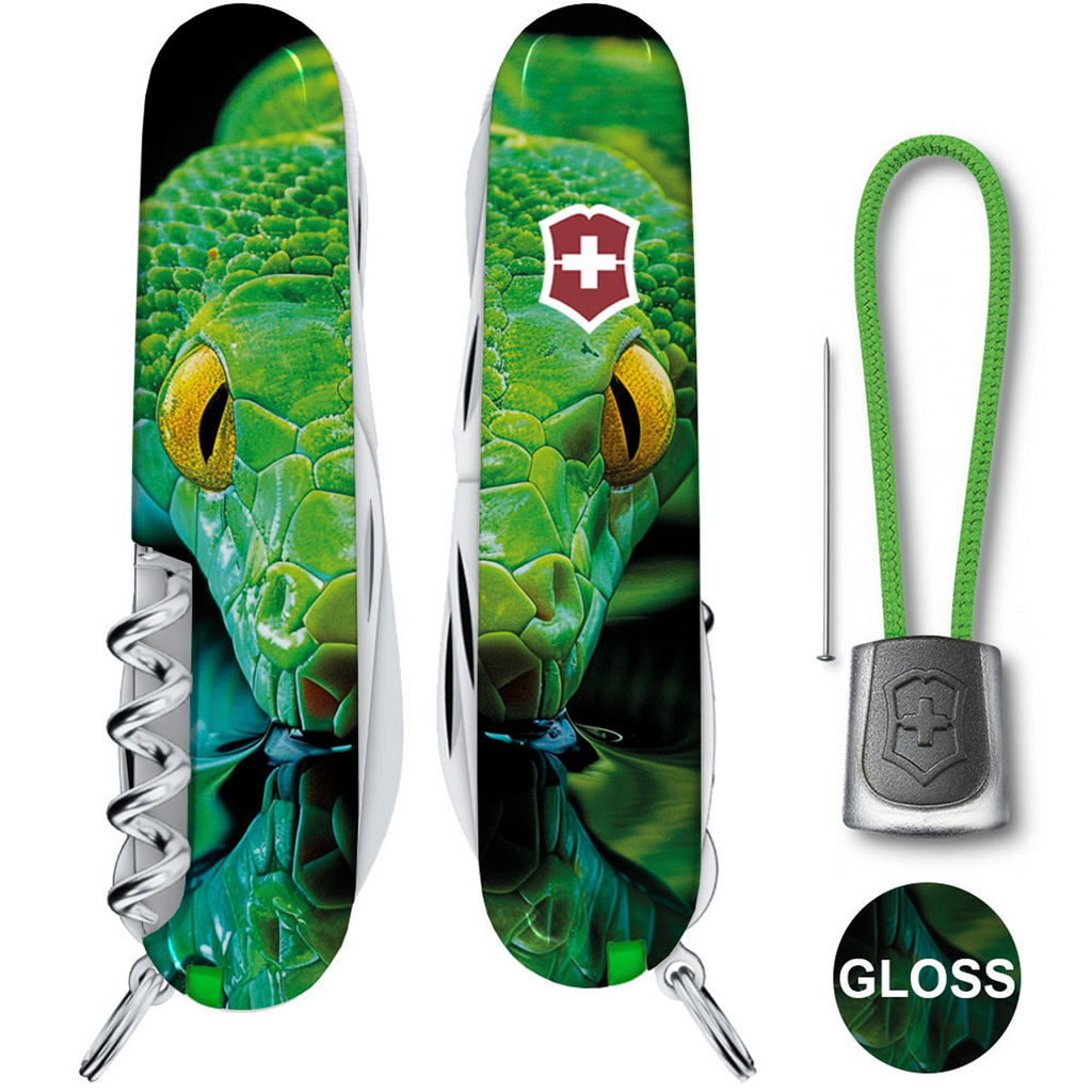 Victorinox Huntsman Swiss Army Knife - Green Wood Snake (+ pin and lanyard)