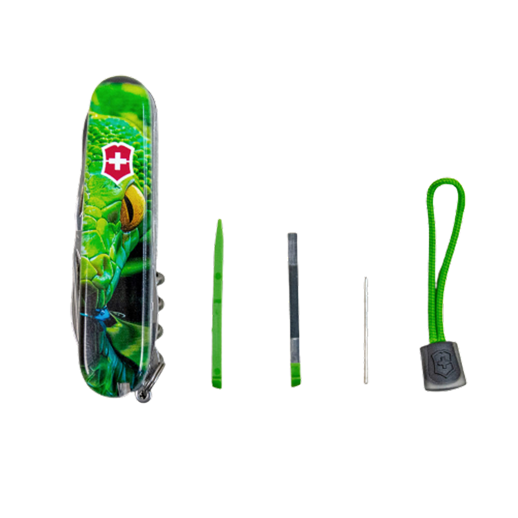 Victorinox Huntsman Swiss Army Knife - Green Wood Snake (+ pin and lanyard)