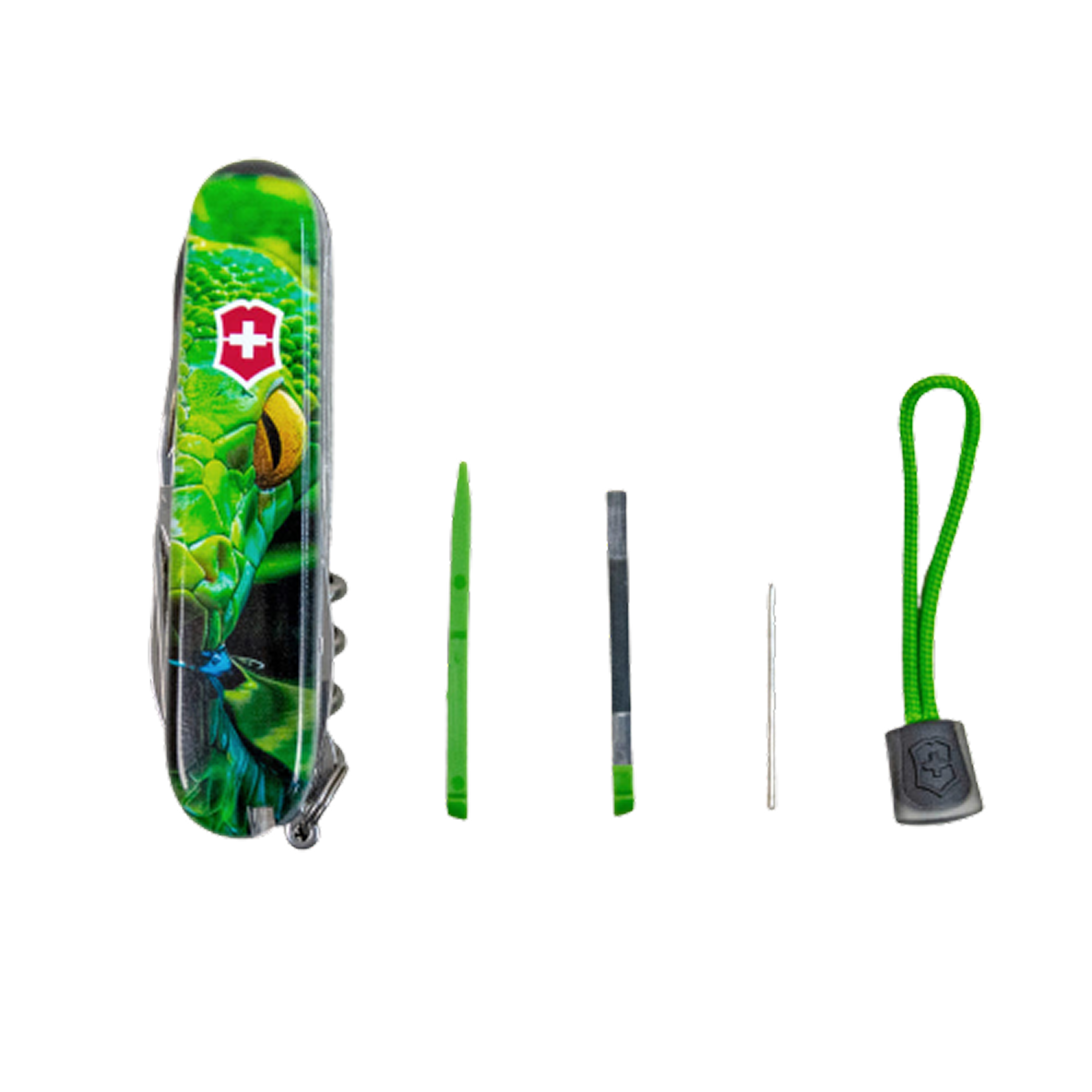 Victorinox Huntsman Swiss Army Knife - Green Wood Snake (+ pin and lanyard)