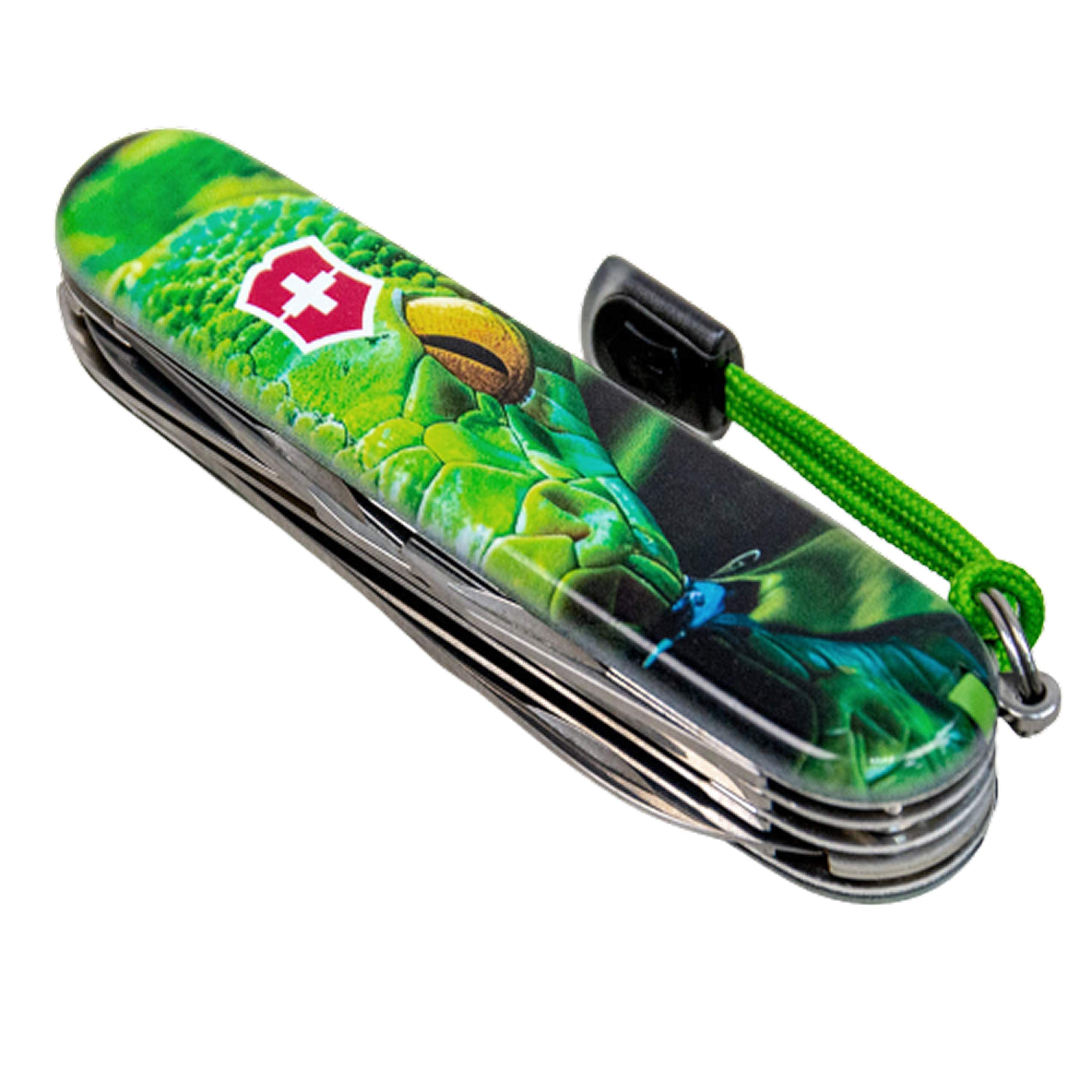 Victorinox Huntsman Swiss Army Knife - Green Wood Snake (+ pin and lanyard)